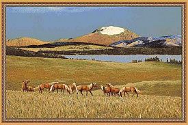 Шерстяной пейзажный ковер из Монголии Hunnu 6S1185 82 пейзаж лошади