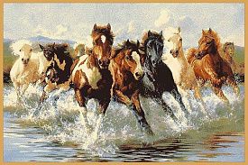 Шерстяной пейзажный ковер Hunnu Бегущие лошади 6S910-82