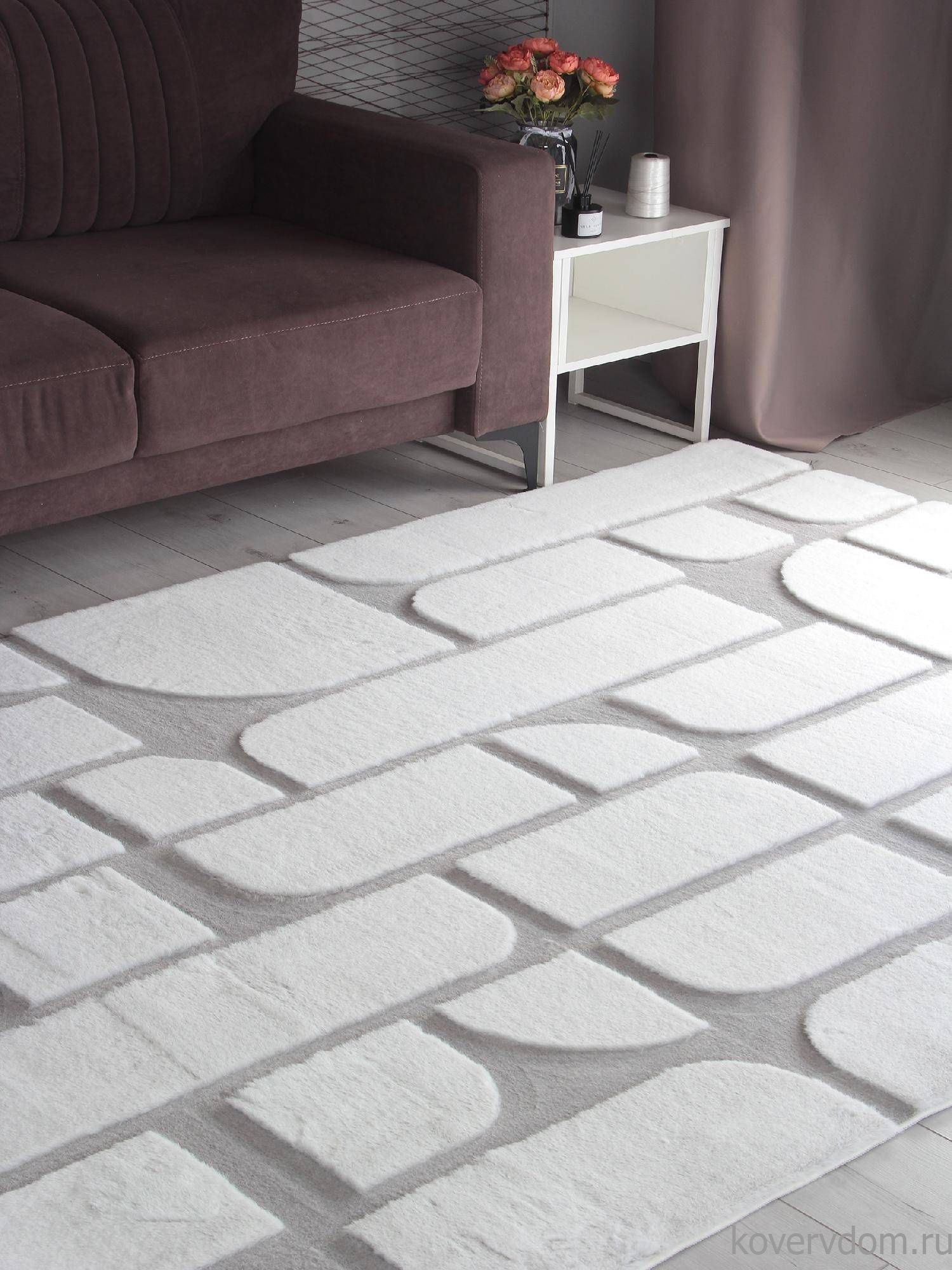 Ковер из искусственного меха RABBIT CARVING PX4001 CREAM / GREY